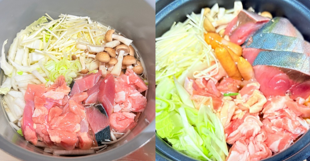 久世福商店の粉末万能だしを使った鍋の具材を入れたイメージ画像／ミレアいんふぉ