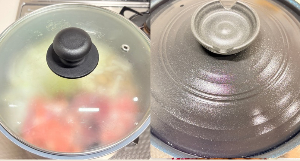 久世福商店の粉末万能だしを使った鍋料理の蓋をして煮立てているイメージ画像て/ミレアいんふぉ